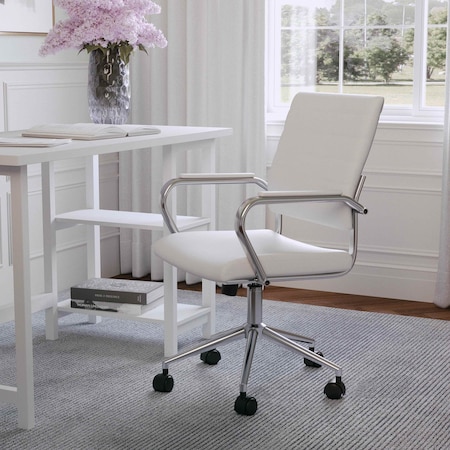 Martha Stewart Piper Upholstered Office Chair in White/Polished Nickel CH-220921-2-WH-MS